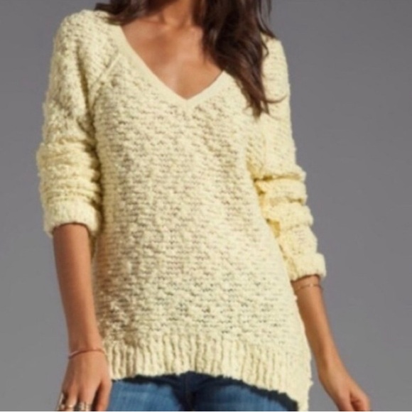 Free People Sweaters - NWOT Free People Pale Yellow Songbird Boucle Knit V Neck